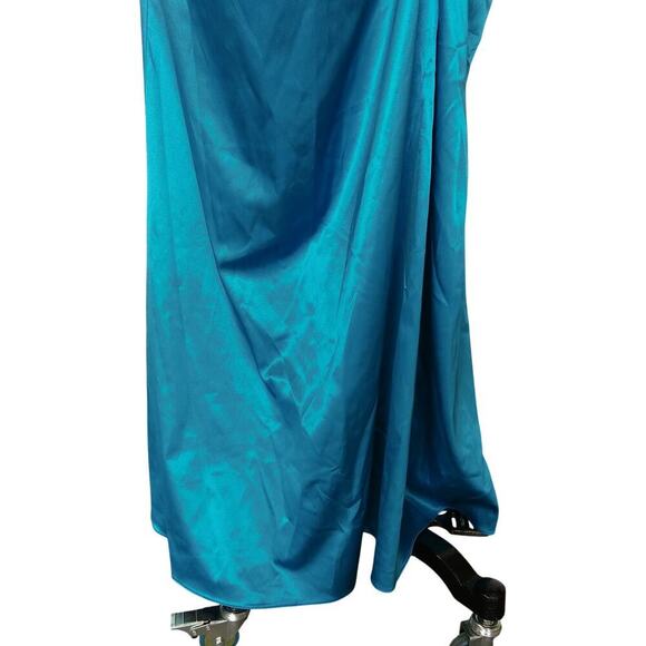 90s Y2K Prom Dress Maxi Gown Size L Teal Strapless Ruched Satin Formal Dance - Picture 5 of 11